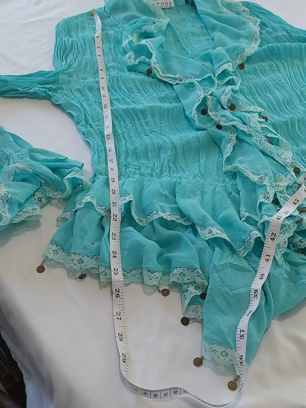 Expose France USA Italy Turquoise Ruffled Women's Blouse .Size XL - Picture 9 of 11